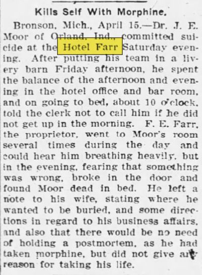 Hotel Farr - April 1907 Suicide